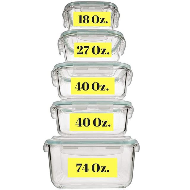 Extra Large & Assorted sizes Glass Food Storage Containers with Airtight Lids 10 Pc [5 containers with lids] Microwave/Oven/Freezer & Dishwasher Safe. BPA/PVC Free. Reusable Square container set
