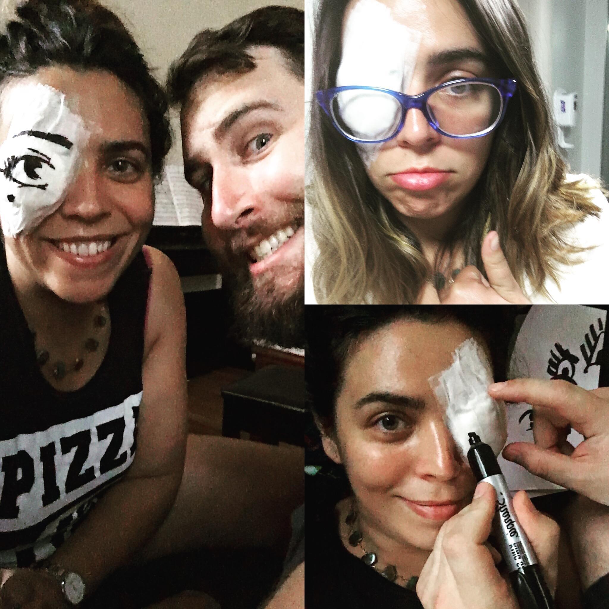 In 2017, a few months into dating, Julie had to get a tiny eye surgery. Olivier came over and drew her a new eye on her patch. She knew then she loved him :)