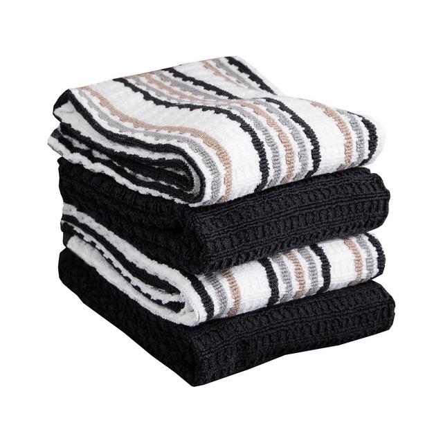 T-Fal Solid and Stripe Waffle Kitchen Towel, Set of 4
