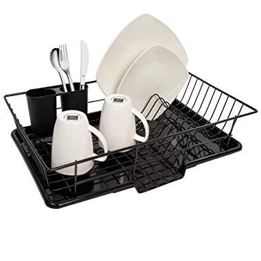 JOEY'Z Dish Drainer Sink Drying Rack for Kitchen Counter Set, Medium Red