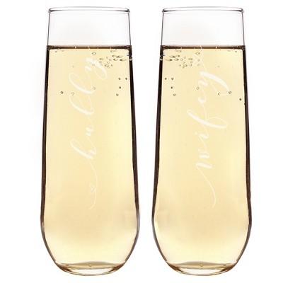 2ct "Wifey & Hubby" Stemless Champagne Flutes