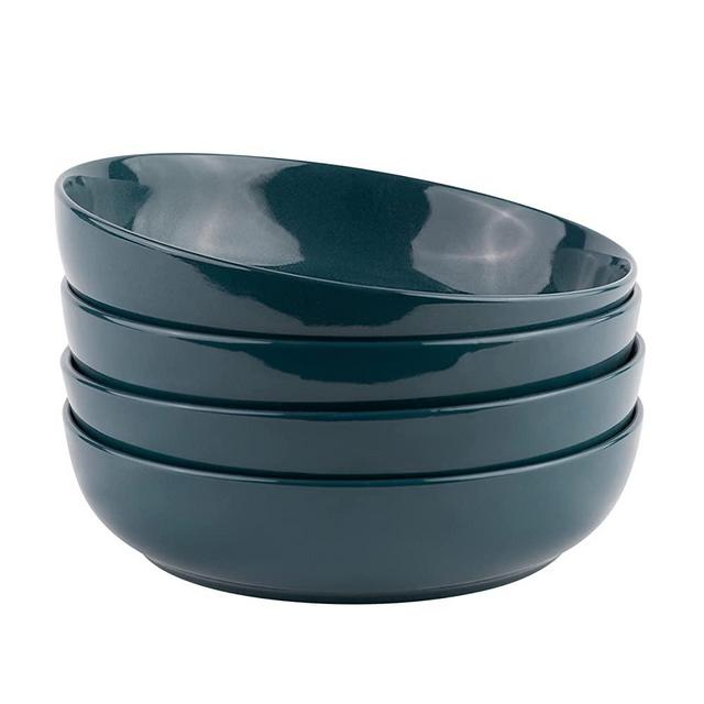 KooK Porcelain Pasta Bowl Set, For Soups and Salads, Serving Bowls, Large Capacity, Microwave & Dishwasher Safe, Set of 4, 40 oz (Dark Teal)