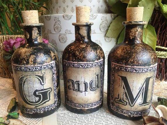 Personalised Initials Bottle, Personalised Bottle, Gifts For Me, Personalised Steampunk Gift. Gothic Decor, Gothic Bottle, Gothic Gift.