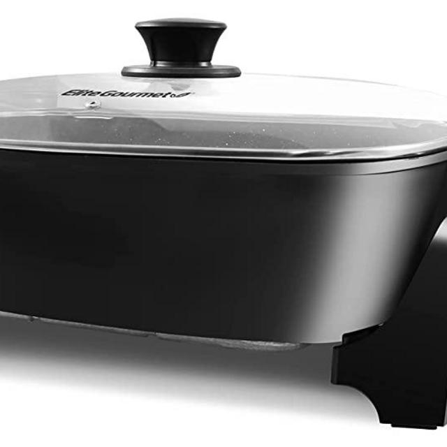 Elite Gourmet EG-6203# PFOA-Free 16"x 13"x3.2" / 10.5Qt Scratch Resistant, Easy-Pour Spout, Dishwasher Safe, Easy to Clean, Non-stick Electric Skillet with Glass Vented Lid, Trigger Release Probe