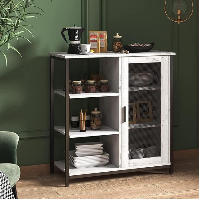 LVSOMT Buffet Cabinet with Storage, Kitchen Storage Cabinet, Industrial Farmhouse Barn, Coffee bar Table, Multipurpose Side Console Table (White)