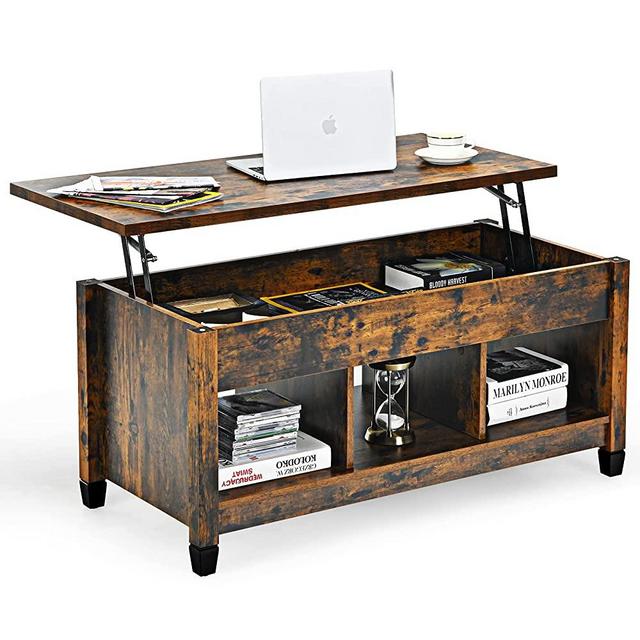 Tangkula Wood Lift Top Coffee Table, Modern Coffee Table w/Hidden Compartment and Open Storage Shelf for Living Room Office Reception Room, Lift Coffee Table (Rustic Brown)