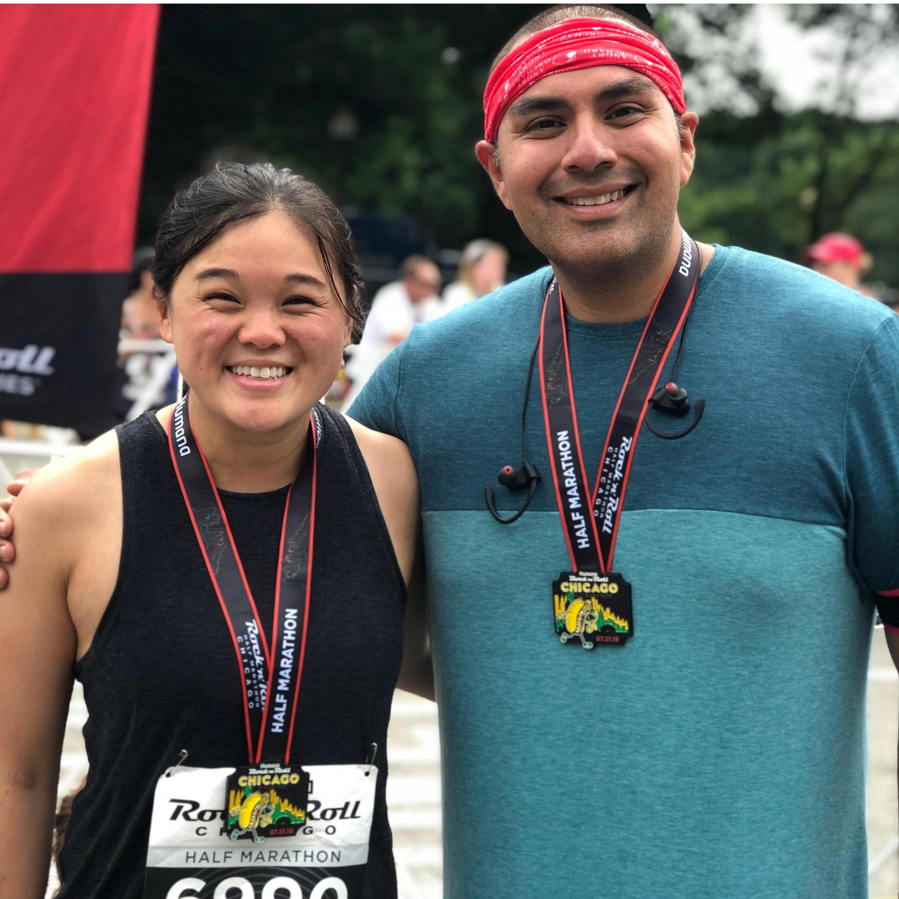We ran our first half-marathons together! We were very speedy! Probably in the top quartile among 80+ year-olds!
