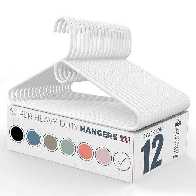 12pk Made in USA Super Heavy Duty Plastic Clothes Hangers Bulk | 20 30 50 100 Pack Available | Strong Plastic Hangers | Plastic Coat Hangers | Plastic Hanger for Closet and Clothing Hangars (White)
