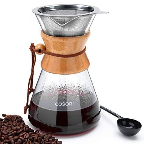 COSORI Pour Over Coffee Maker, 8 Cup Glass Coffee Pot&Coffee Brewer with Stainless Steel Filter, High Heat Resistance Decanter, Measuring Scoop Included, 34 Ounce