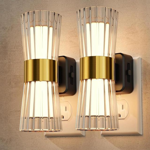 Night Light Plug into Wall, 2 Pack, Dimmable Night Light with Dusk to Dawn Light Sensor, Soft White 3000K, 0-100LM Adjustable Brightness, Unique Elegant Design for Use in Bedroom, Hallways