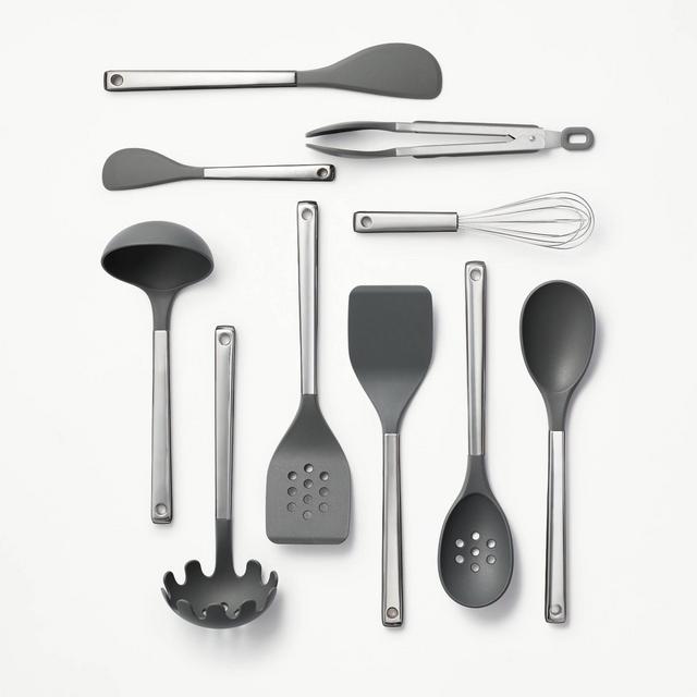 10pc Stainless Steel/Nylon Kitchen Utensil Set Dark Gray - Figmint™