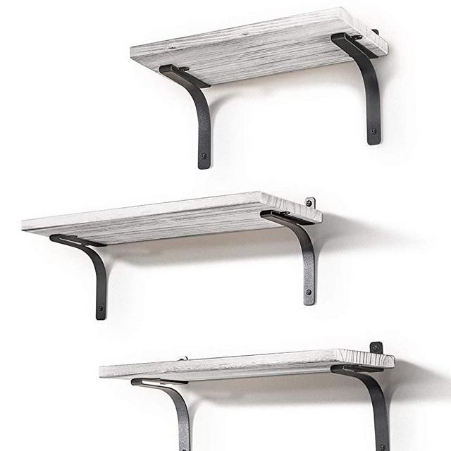 Ophanie Floating Shelves Wall Mounted, Rustic Wood Wall Storage Shelves for Home Decor Bedroom, Living Room, Bathroom, Kitchen, Office, Set of 3