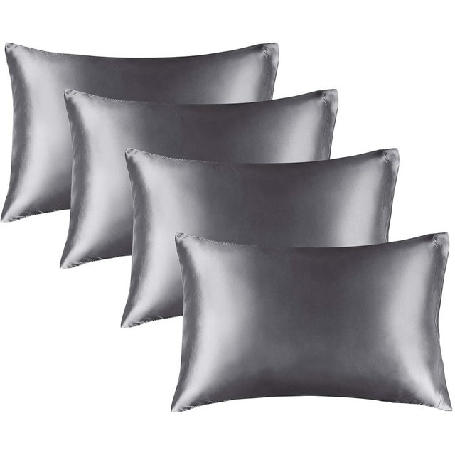 BEDELITE Satin Pillowcase for Hair and Skin, Super Soft Similar to Silk Pillow Cases 4 Pack with Envelope Closure, Cooling Pillowcases for Women Men (20"x30" Queen Size, Dark Grey)