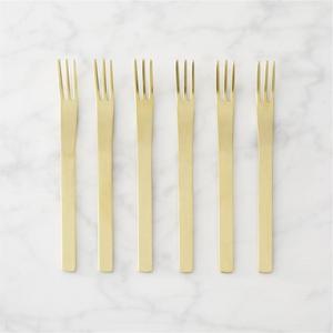 set of 6 mini gold cocktail forks