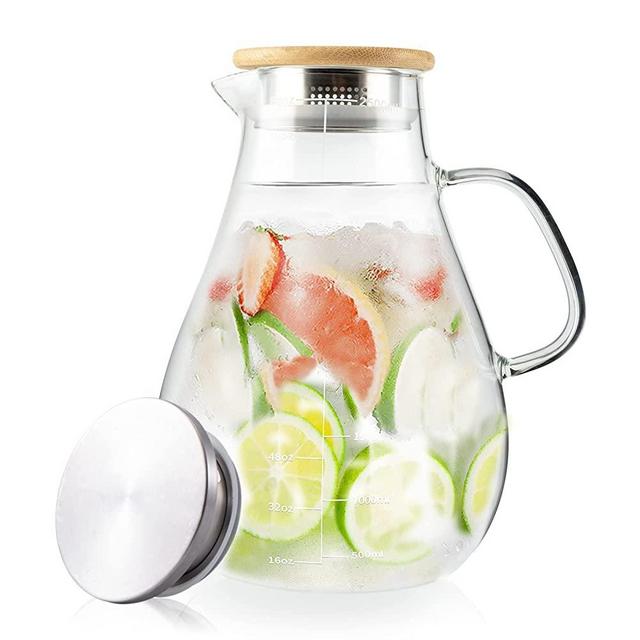 SUSTEAS 2 Liter Glass Pitcher, Water Pitcher with Removable Lid And Wide  Handle, Easy Clean Juice Jug for Fridge, Beverage Carafe for Cold/Hot  Water