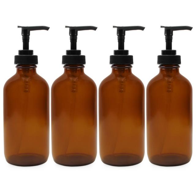 Cornucopia Brands- 8oz Glass Bottles with Black Pumps Amber 4pk