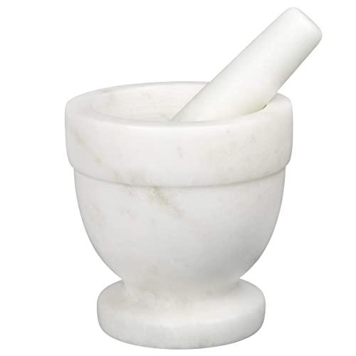 Creative Home 74889 Genuine Natural Marble 4" Diam. x 4" H Mortar and Pestle Set Spice Grinder, Off-White