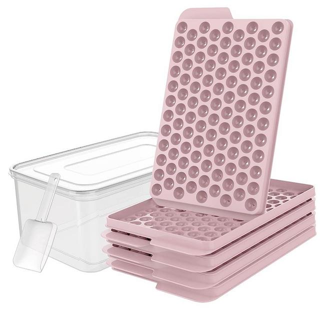 Upgrade Mini Ice Cube Trays with Lid and Bin - 4 Pack Round Ice Cube Tray for Freezer, 104x4 PCS Crushed Ice Trays Easy Release, Bpa-Free for Chilling Drinks Coffee Cocktail