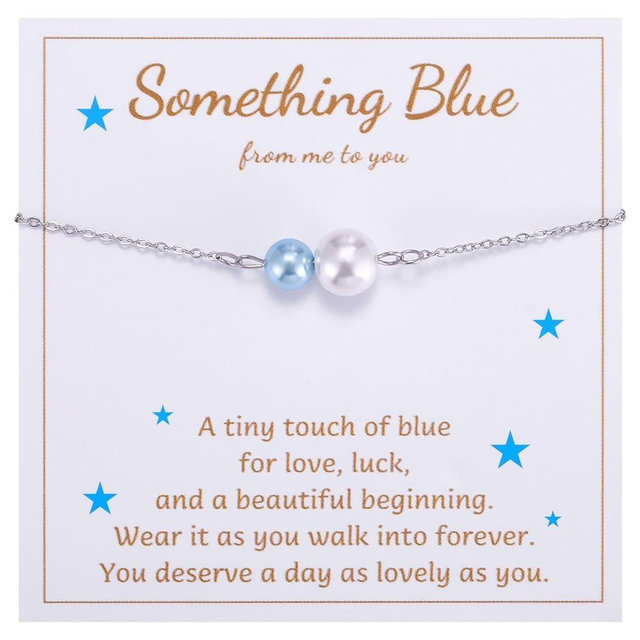 MIXJOY Something Blue Anklet for Bride, Elegant White Blue Pearl Jewelry for Wedding Day, Bridal Shower, Bachelorette Party