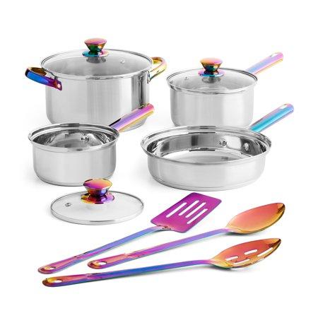 Mainstays Stainless Steel Cookware Set, Iridescent, 10 Piece