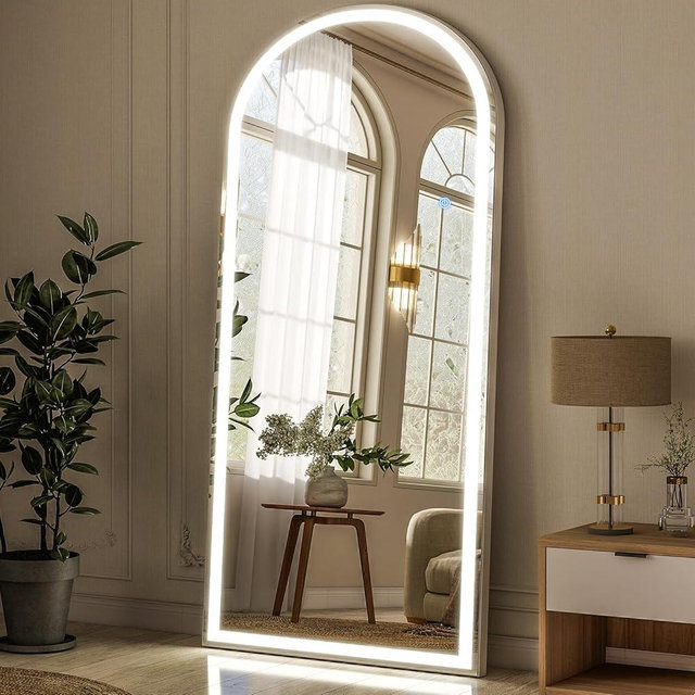 GLSLAND Arched LED Full Length Mirror - 65"x26" Full Body Standing Mirrors with Light for Bedroom/Cloakroom -Dimmable & 3 Color Lighting/Wall Mounted