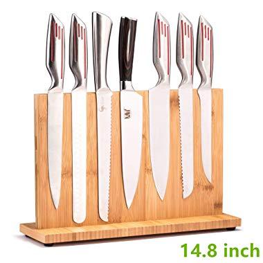 Magnetic Knife Block(Natural Bamboo),Knife Holder,Knife Organizer Block,Knife Dock,Cutlery Display Stand and Storage Rack,Large Capacity,Double Side Strongly Magnetic (14.8 inch)