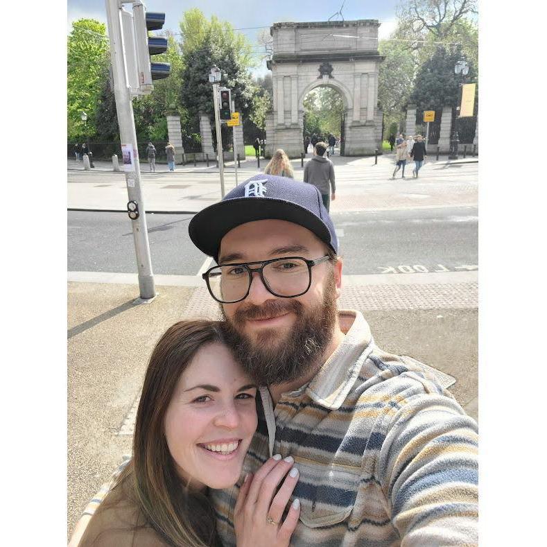 Outside St. Stephen's Green in Dublin, Ireland where Colin proposed