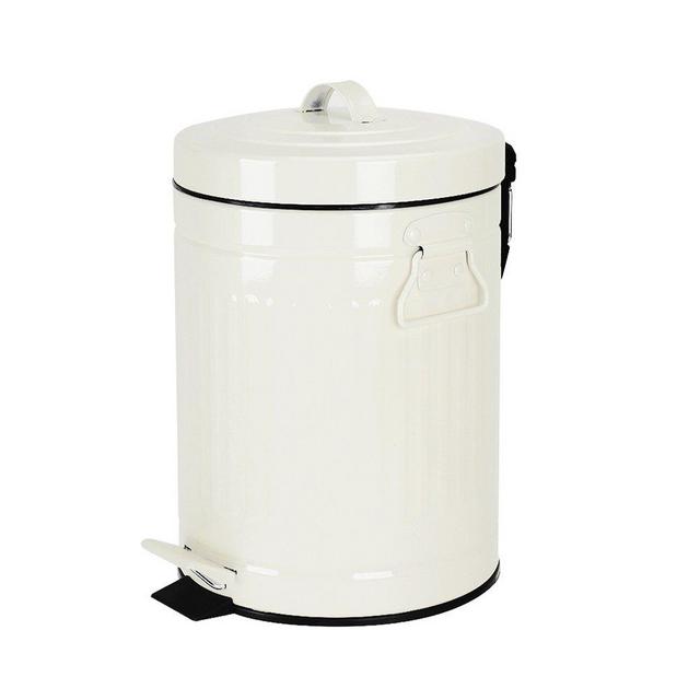 Bathroom Trash Can with Lid, Small White Wastebasket for Home Bedroom, Retro Step Garbage Can with Soft Close, Vintage Office Trash Can, 5 Liter/ 1.3 Gallon, Glossy White