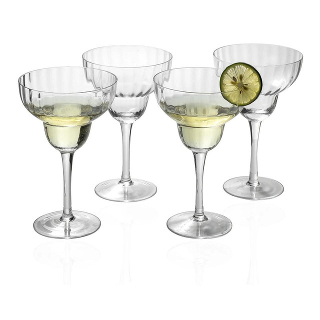 Slickblue Classic Ribbed Optic Margarita Glasses – Clear, Set of 4, 11 oz