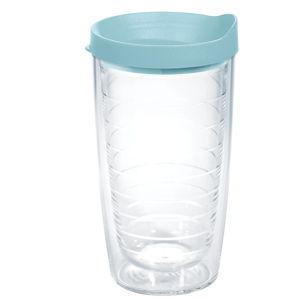 Tervis Clear & Colorful Lidded Made in USA Double Walled Insulated Tumbler Travel Cup Keeps Drinks Cold & Hot, 16oz, Blue Moon Lid