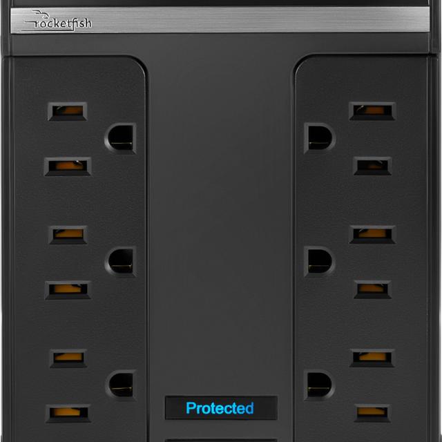 Rocketfish™ - 6-Outlet/2-USB Swivel Wall Tap Surge Protector - Black