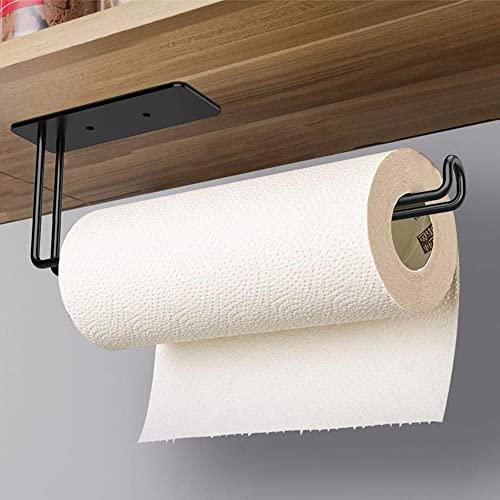 Vanwood Self Adhesive Paper Towel Holder Under Kitchen Cabinet, Paper Towel Rack Stick on Wall, Matte Black Paper Holder Mounted Vertical or Horizontal in Screws or Adhesive, SUS304 Stainless Steel