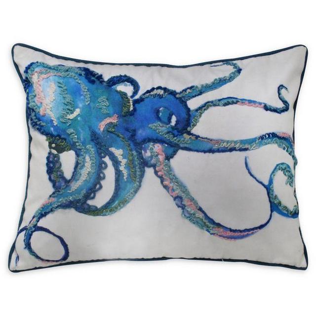 Octopus Embroidered Oblong Pillow in White