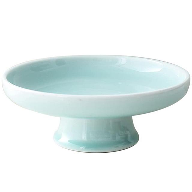 Kelendle Ceramic Footed Bowl Round Pedestal Bowl Decorative Fruit Bowl Serving Dish Dessert Display Tray Trifle Cups Snacks Nuts Plate for Kitchen Counter Centerpiece Table Decor Blue 10inch