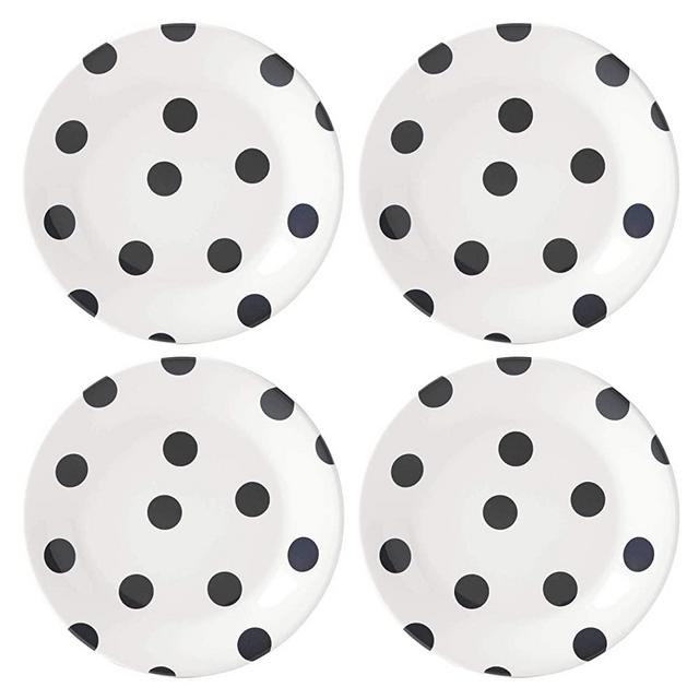 KATE SPADE Black Deco Dot 4-Piece Salad Plate Set, 4.40 LB