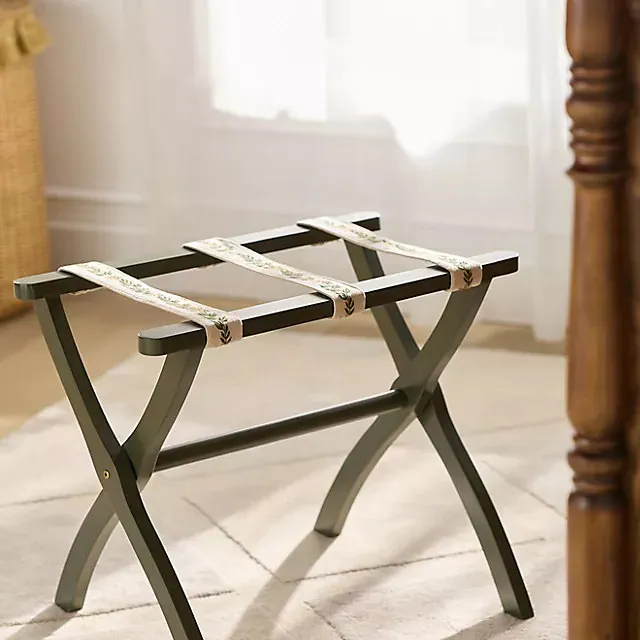 Embroidered Painted Wood Strap Luggage Rack