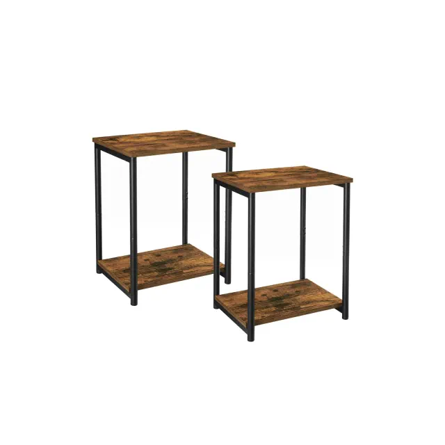 VASAGLE End Table Set of 2 Small Side Tables Nightstand for Living Room Bathroom Rustic Brown and Black