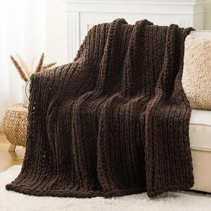 Battilo Brown Chunky Knit Throw Blanket, Soft and Thick Chenille Throw Blanket, 50"x60" Handmade Cable Knit Crochet Blanket, Knot Throw Blankets for Couch Sofa Bed Home Decor (Brown, 50"x60")