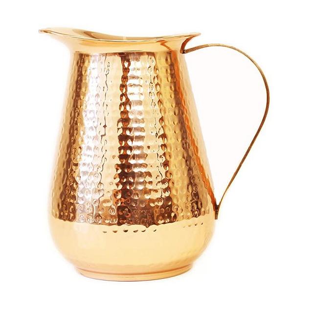 Green Eos Handcrafted 100% Pure Copper Pitcher – Hammered Copper Water Pitcher - Ayruveda - 2.2 liters (73 oz)