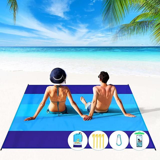BYDOLL Beach Blanket 78''×81'' 4-7 Adults Oversized Lightweight Waterproof Sandproof Beach Blanket Large Picnic Mat Beach Blanket for Beach Travel Camping Hiking Picnic(78" X 81", Blue-Mixed)