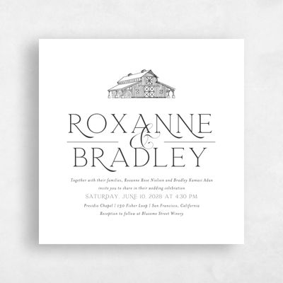 Dark Charcoal, White Wedding Invitation - Heritage Barn Square