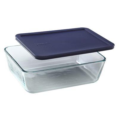Pyrex®11-cup Rectangular Glass Food Storage Container with Blue Lid