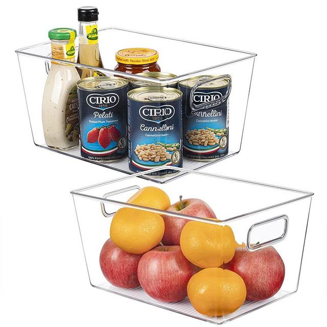 Vtopmart Clear Plastic Pantry Organizer Bins, 2 PCS Food Storage Bins with Handle for Refrigerator, Fridge, Cabinet, Kitchen, Countertops, Cupboard, Freezer Organization and Storage, BPA Free, Large
