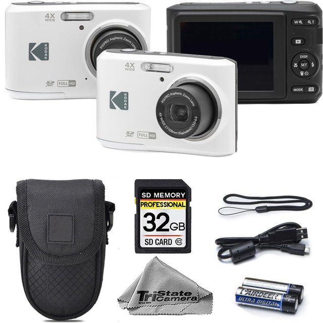 Kodak PIXPRO FZ45 Digital Camera, 16MP Compact Point & Shoot, 4X Optical Zoom, 27mm Wide Angle Lens, 1080P Full HD Video, White + Camera Case & 32GB SD Card