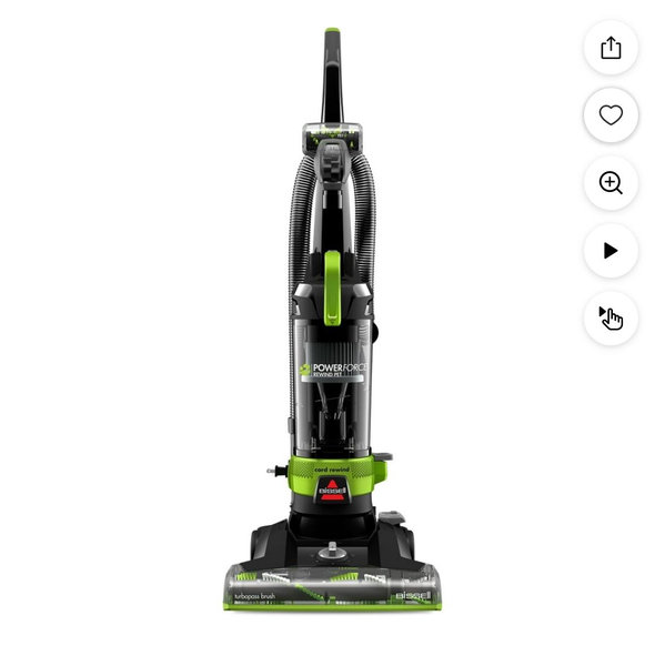 BISSELL PowerForce Helix Turbo Rewind Pet, Upright Vacuum, Pet Friendly, Automatic Cord Rewind, Powerful Pet Hair Pickup, Extra-Wide Cleaning Path, 3333, Black & Green