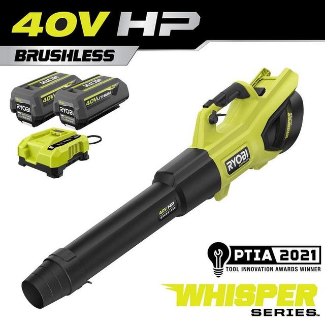 RYOBI 40V HP Brushless Whisper Series 190 MPH 730 CFM Cordless Battery Jet Fan Leaf Blower with (2) 4.0 Ah Batteries & Charger RY404100VNM - The Home Depot