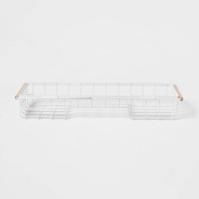 Metal Bathtub Caddy with Wood Handles Matte White - Brightroom™