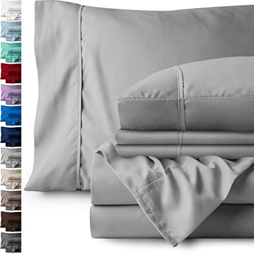 Bare Home 6 Piece 1800 Collection Deep Pocket Bed Sheet Set - Ultra-Soft Hypoallergenic - 2 Extra Pillow Cases (Queen, Light Grey)