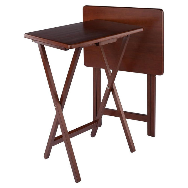 Winsome Alex Set of 2 Foldable Snack Tables in Walnut, Easy to Store Small Portable Fold Up Table Set for Kitchen, Living Room TV Dining, Crafts, Puzzles, Work from Home