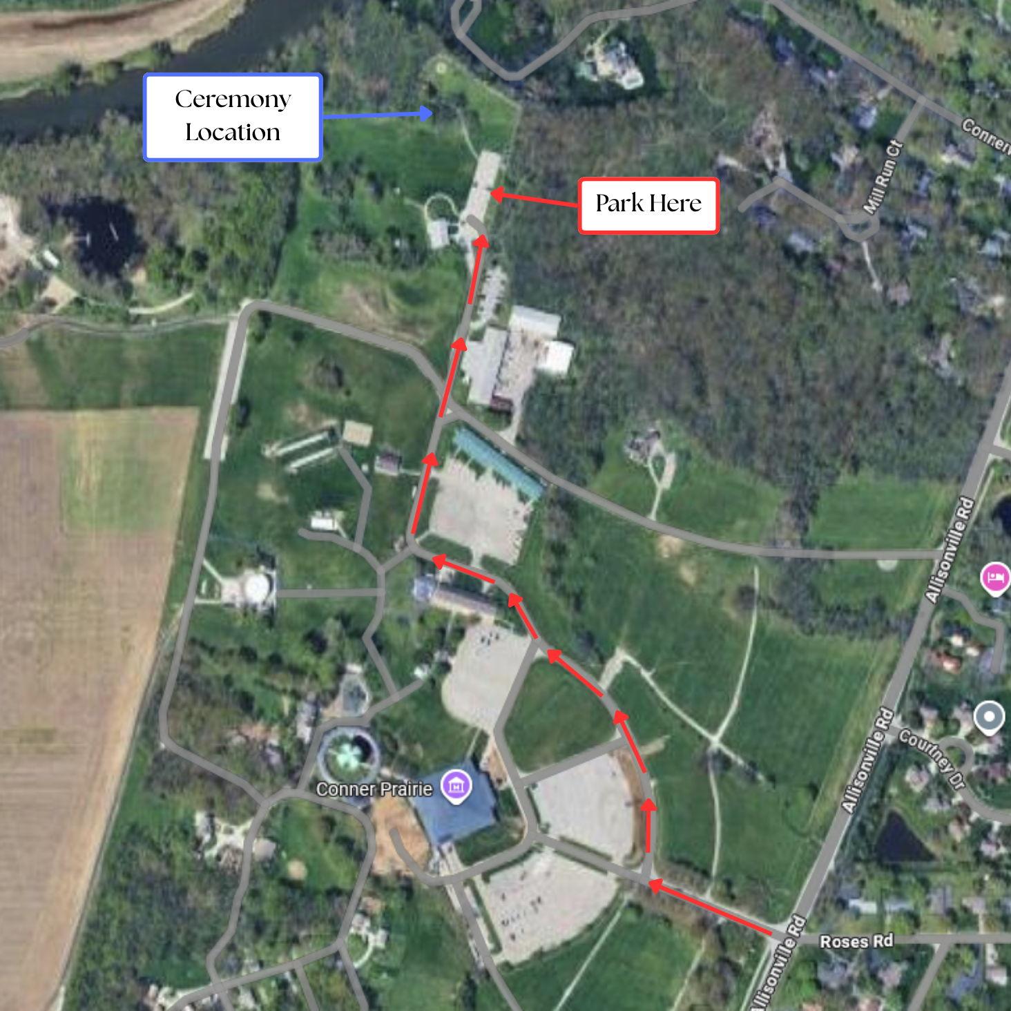 Conner Prairie Parking and Ceremony Map
